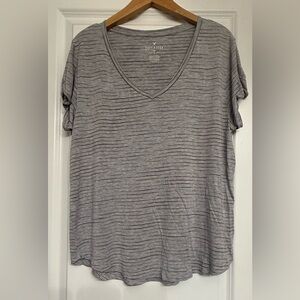 American Eagle Outfitters Gray V-Neck Striped T-Shirt